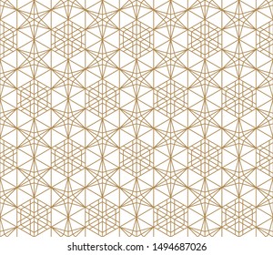 Seamless pattern based on Japanese ornament Kumiko.Golden color.