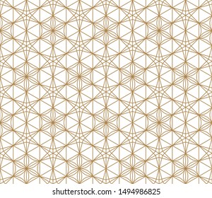 Seamless pattern based on Japanese ornament Kumiko.Golden color.