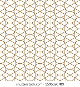 Seamless pattern based on Japanese ornament Kumiko.Golden color.Average thickness.