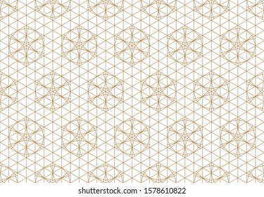 Seamless pattern based on Japanese ornament Kumiko.Golden color.