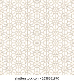 Seamless pattern based on Japanese ornament Kumiko.Golden color.Contoured lines.