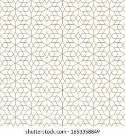 Seamless pattern based on Japanese ornament Kumiko.Golden color fine lines.Hexagon grid.
