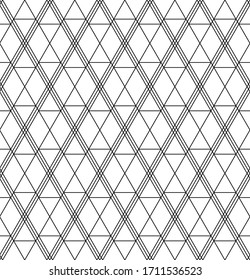 Seamless pattern based on japanese woodwork art.Black and white color.Great design for any purposes.Thin lines.Japanese style Kumiko.
