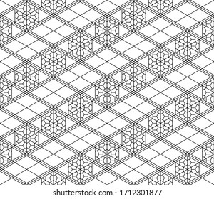 Nahtlose Muster auf der Grundlage japanischer Holzarbeit.Schwarz-Weiß Farbe.Großartiges Design für jeden Zweck.Thin lines.Japanischer Stil Kumiko.