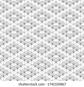 Seamless pattern based on japanese ornament Kumiko Black and white silhouette.Fine lines.