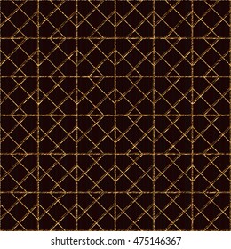 Seamless pattern based on japanese sashiko motifs. Golden color. Sasiko with rhombs. Abstract geometric backdrop. For decoration or printing on fabric.