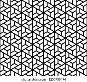 Seamless pattern based on Kumiko ornament .Black and white silhouette with thick lines.Suitable for laser cutting and design.