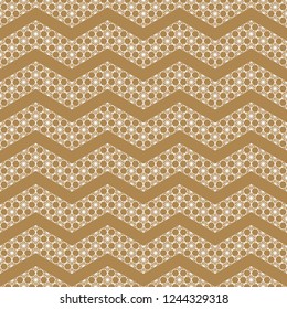 Seamless pattern based on Kumiko ornament .Silhouette with zigzag tape.Square frame.Golden background.