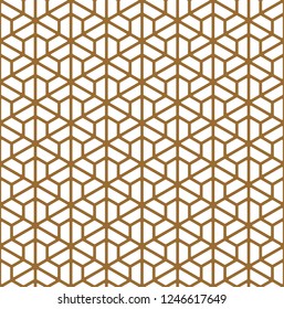 Seamless pattern based on Kumiko ornament .Silhouette with thick lines.Suitable for laser cutting or design.Rounded corners.Golden color lines.