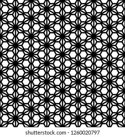 Seamless pattern based on ornament Kumiko.Silhouette with black thick lines.