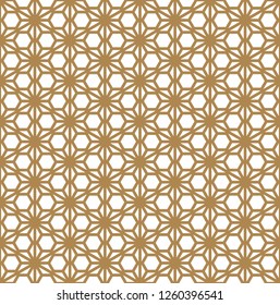 Seamless pattern based on ornament Kumiko.Silhouette with golden thick lines.
