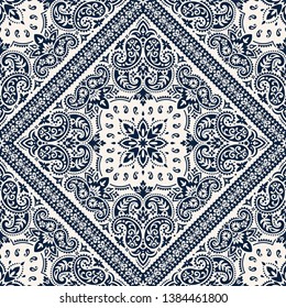 Seamless pattern based on ornament paisley Bandana Print. Vector ornament paisley Bandana Print. Silk neck scarf or kerchief square pattern design style, best motive for print on fabric or papper.