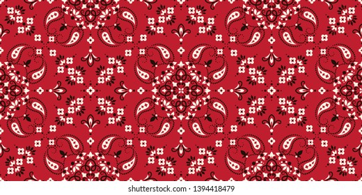 Seamless pattern based on ornament paisley Bandana Print. Boho vintage style vector background. Silk neck scarf or kerchief square pattern design style, best motive for print on fabric or papper.