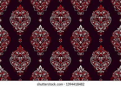 Seamless pattern based on ornament paisley Bandana Print. Boho vintage style vector background. Silk neck scarf or kerchief square pattern design style, best motive for print on fabric or papper.