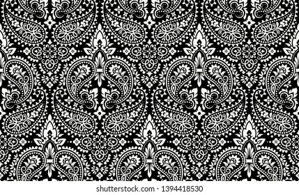 Seamless pattern based on ornament paisley Bandana Print. Boho vintage style vector background. Silk neck scarf or kerchief square pattern design style, best motive for print on fabric or papper.