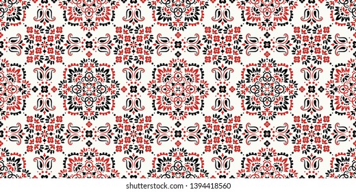 Seamless pattern based on ornament paisley Bandana Print. Boho vintage style vector background. Silk neck scarf or kerchief square pattern design style, best motive for print on fabric or papper.