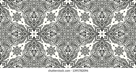 Seamless pattern based on ornament paisley Bandana Print. Vector ornament paisley Bandana Print. Silk neck scarf or kerchief square pattern design style, best motive for print on fabric or papper.