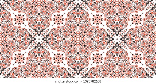 Seamless pattern based on ornament paisley Bandana Print. Vector ornament paisley Bandana Print. Silk neck scarf or kerchief square pattern design style, best motive for print on fabric or papper.