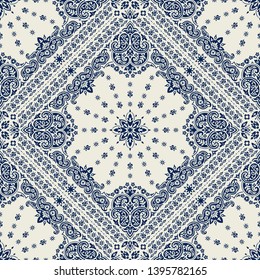Seamless pattern based on ornament paisley Bandana Print. Vector ornament paisley Bandana Print. Silk neck scarf or kerchief square pattern design style, best motive for print on fabric or papper. svg