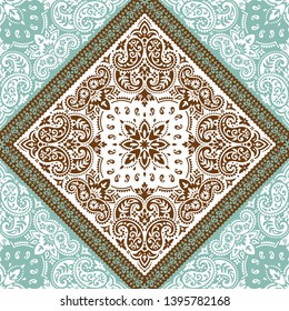 Seamless pattern based on ornament paisley Bandana Print. Vector ornament paisley Bandana Print. Silk neck scarf or kerchief square pattern design style, best motive for print on fabric or papper.