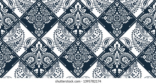 Seamless pattern based on ornament paisley Bandana Print. Vector ornament paisley Bandana Print. Silk neck scarf or kerchief square pattern design style, best motive for print on fabric or papper.