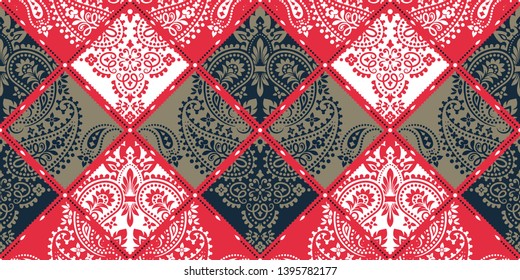 Seamless pattern based on ornament paisley Bandana Print. Vector ornament paisley Bandana Print. Silk neck scarf or kerchief square pattern design style, best motive for print on fabric or papper.