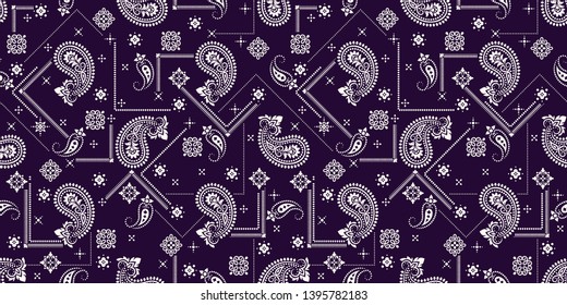 Seamless pattern based on ornament paisley Bandana Print. Vector ornament paisley Bandana Print. Silk neck scarf or kerchief square pattern design style, best motive for print on fabric or papper.