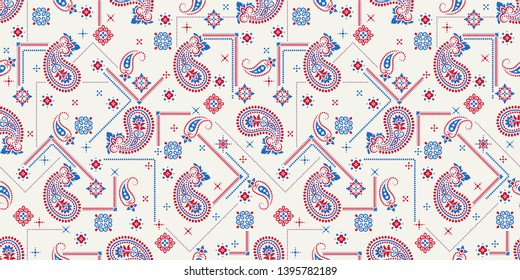 Seamless pattern based on ornament paisley Bandana Print. Vector ornament paisley Bandana Print. Silk neck scarf or kerchief square pattern design style, best motive for print on fabric or papper.