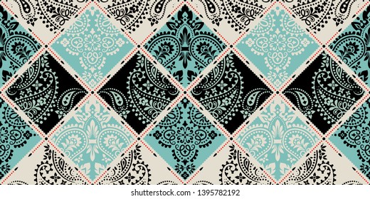 Seamless pattern based on ornament paisley Bandana Print. Vector ornament paisley Bandana Print. Silk neck scarf or kerchief square pattern design style, best motive for print on fabric or papper.