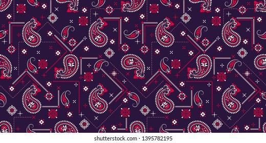 Seamless pattern based on ornament paisley Bandana Print. Vector ornament paisley Bandana Print. Silk neck scarf or kerchief square pattern design style, best motive for print on fabric or papper.