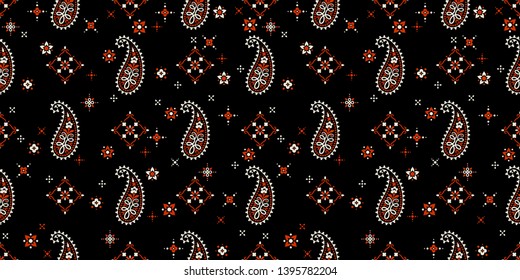 Seamless pattern based on ornament paisley Bandana Print. Vector ornament paisley Bandana Print. Silk neck scarf or kerchief square pattern design style, best motive for print on fabric or papper.