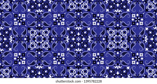 Seamless pattern based on ornament paisley Bandana Print. Vector ornament paisley Bandana Print. Silk neck scarf or kerchief square pattern design style, best motive for print on fabric or papper.