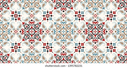 Seamless pattern based on ornament paisley Bandana Print. Vector ornament paisley Bandana Print. Silk neck scarf or kerchief square pattern design style, best motive for print on fabric or papper.