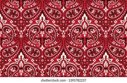 Seamless pattern based on ornament paisley Bandana Print. Vector ornament paisley Bandana Print. Silk neck scarf or kerchief square pattern design style, best motive for print on fabric or papper.