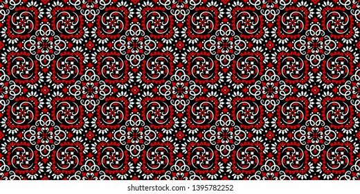 Seamless pattern based on ornament paisley Bandana Print. Vector ornament paisley Bandana Print. Silk neck scarf or kerchief square pattern design style, best motive for print on fabric or papper.