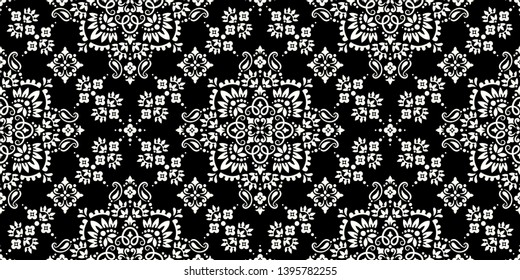 Seamless pattern based on ornament paisley Bandana Print. Vector ornament paisley Bandana Print. Silk neck scarf or kerchief square pattern design style, best motive for print on fabric or papper.