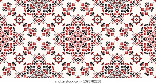 Seamless pattern based on ornament paisley Bandana Print. Vector ornament paisley Bandana Print. Silk neck scarf or kerchief square pattern design style, best motive for print on fabric or papper.