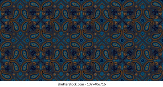 Seamless pattern based on ornament paisley Bandana Print. Vector ornament paisley Bandana Print. Silk neck scarf or kerchief square pattern design style, best motive for print on fabric or papper.