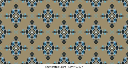 Seamless pattern based on ornament paisley Bandana Print. Vector ornament paisley Bandana Print. Silk neck scarf or kerchief square pattern design style, best motive for print on fabric or papper.