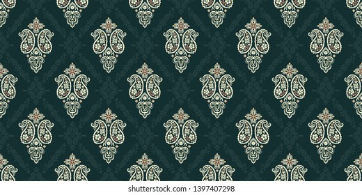 Seamless pattern based on ornament paisley Bandana Print. Vector ornament paisley Bandana Print. Silk neck scarf or kerchief square pattern design style, best motive for print on fabric or papper.