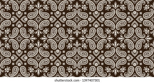 Seamless pattern based on ornament paisley Bandana Print. Vector ornament paisley Bandana Print. Silk neck scarf or kerchief square pattern design style, best motive for print on fabric or papper.