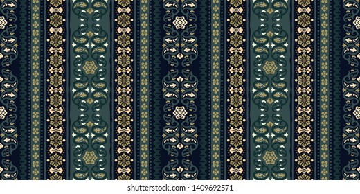 Seamless pattern based on ornament paisley Bandana Print. Boho vintage style vector background. Silk neck scarf or kerchief square pattern design style, best motive for print on fabric or papper.