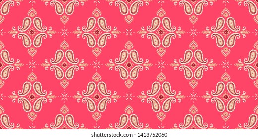 Seamless pattern based on ornament paisley Bandana Print. Vector ornament paisley Bandana Print. Silk neck scarf or kerchief square pattern design style, best motive for print on fabric or papper.