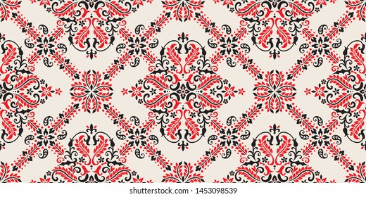 Seamless pattern based on ornament paisley Bandana Print. Boho vintage style vector background. Silk neck scarf or kerchief square pattern design style, best motive for print on fabric or papper.