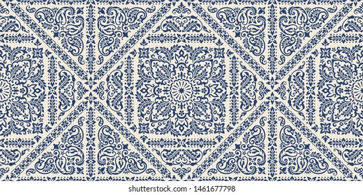 Seamless pattern based on ornament paisley Bandana Print. Boho vintage style vector background. Silk neck scarf or kerchief square pattern design style, best motive for print on fabric or papper.