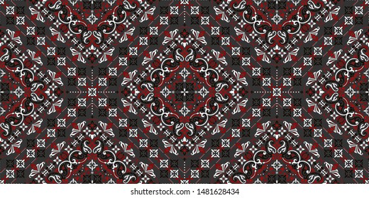 Seamless pattern based on ornament paisley Bandana Print. Boho vintage style vector background. Silk neck scarf or kerchief square pattern design style, best motive for print on fabric or papper.