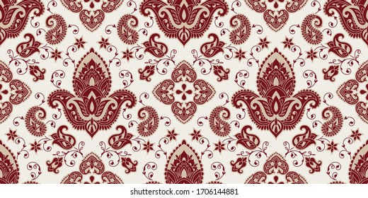 Seamless pattern based on ornament paisley Print. Boho vintage style vector background. Silk neck scarf or kerchief square pattern design style, best motive for print on fabric or papper.
