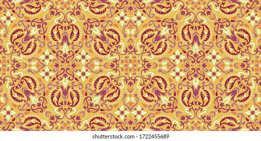 Seamless pattern based on ornament paisley Bandana Print. Boho vintage style vector background. Silk neck scarf or kerchief square pattern design style, best motive for print on fabric or papper.