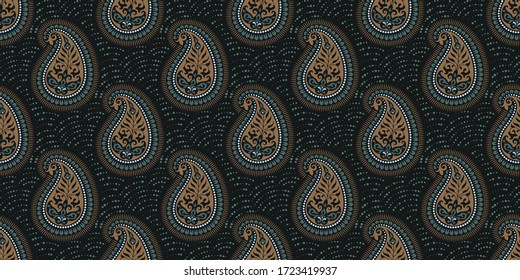 Seamless pattern based on ornament paisley Print. Boho vintage style vector background. Silk neck scarf or kerchief square pattern design style, best motive for print on fabric or papper.