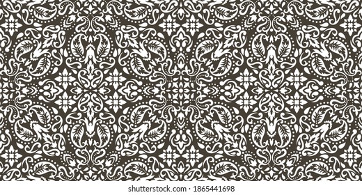 Seamless pattern based on ornament paisley Bandana Print. Boho vintage style vector background. Silk neck scarf or kerchief square pattern design style, best motive for print on fabric or papper.